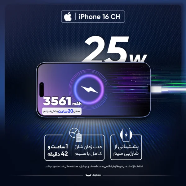 گوشی موبایل اپل مدل iPhone 16 CH دو سیم کارت ظرفیت 256 گیگابایت و رم 8 گیگابایت